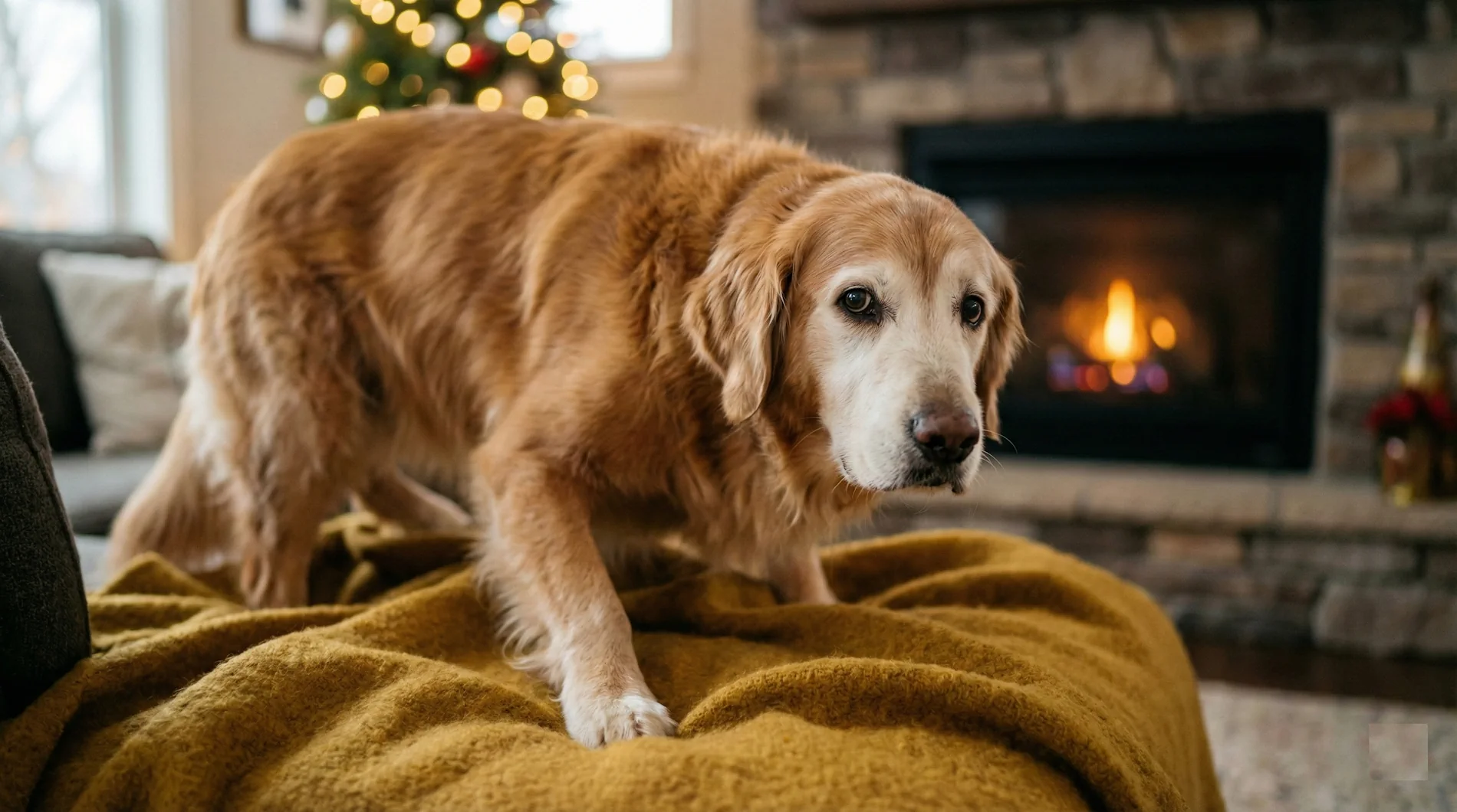 Perro senior descansando protegido del frío para evitar dolor de artrosis en perros