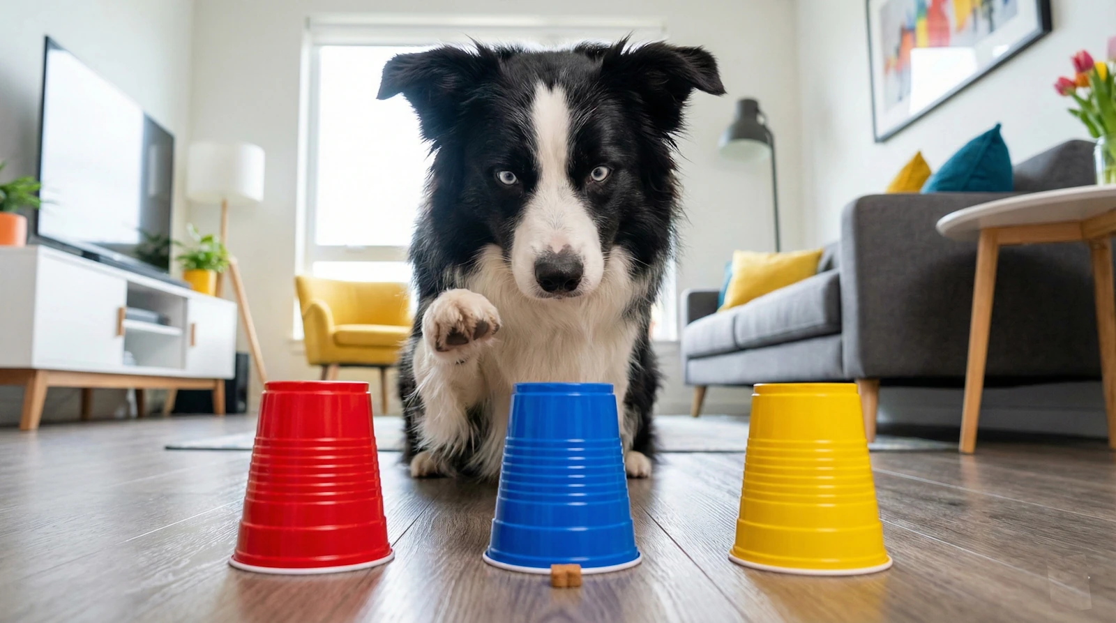 Juegos de olfato para aprender cómo cansar a un perro en casa mentalmente.