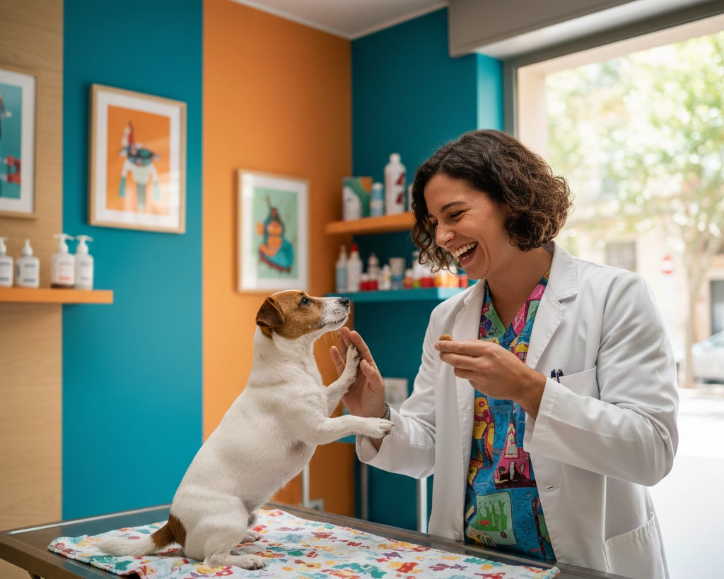 Veterinaria de Bitxos en Alella premiando a un perro con premios saludables para perros.