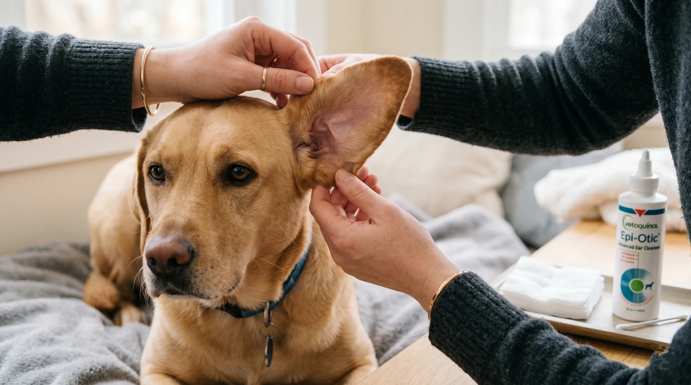 Preparando los materiales necesarios para descubrir cómo limpiar las orejas a un perro de forma segura