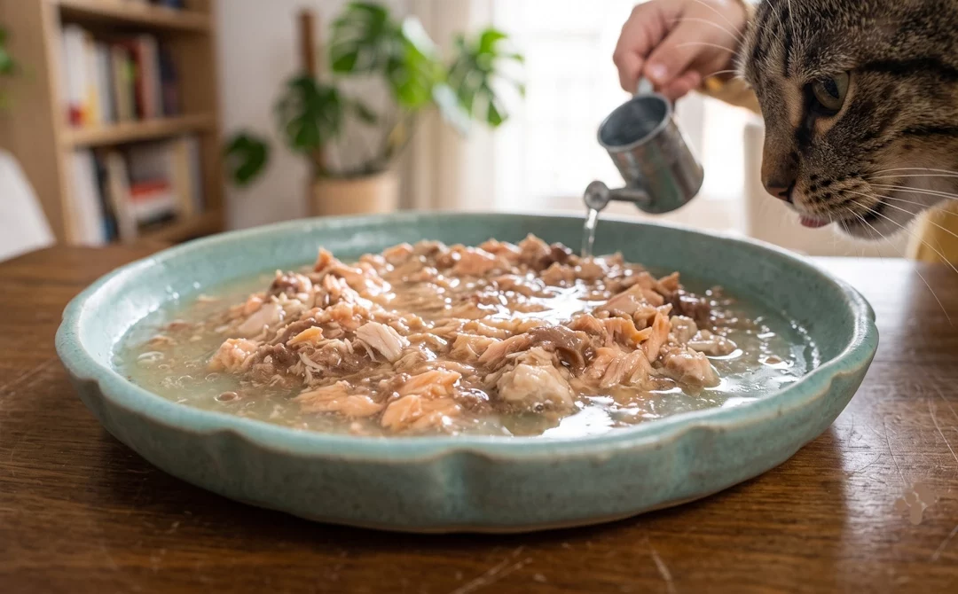 La comida húmeda es el mejor truco sobre cómo hacer que un gato beba agua.