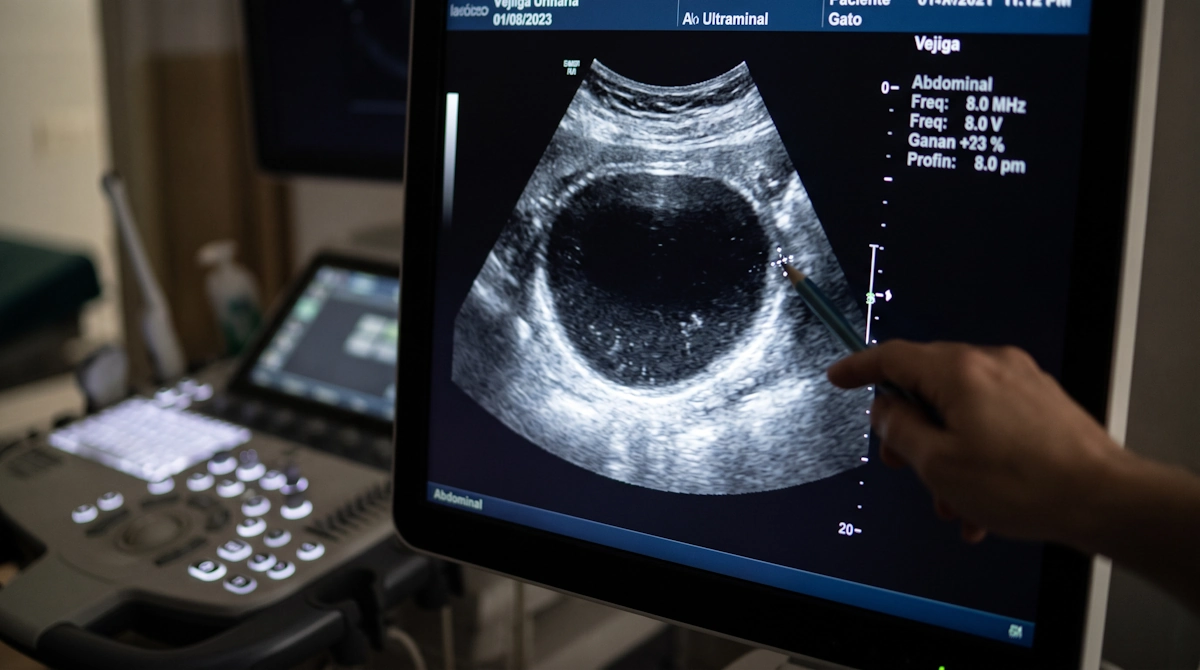 Ecografía y pruebas médicas ante un cuadro de cistitis en gatos